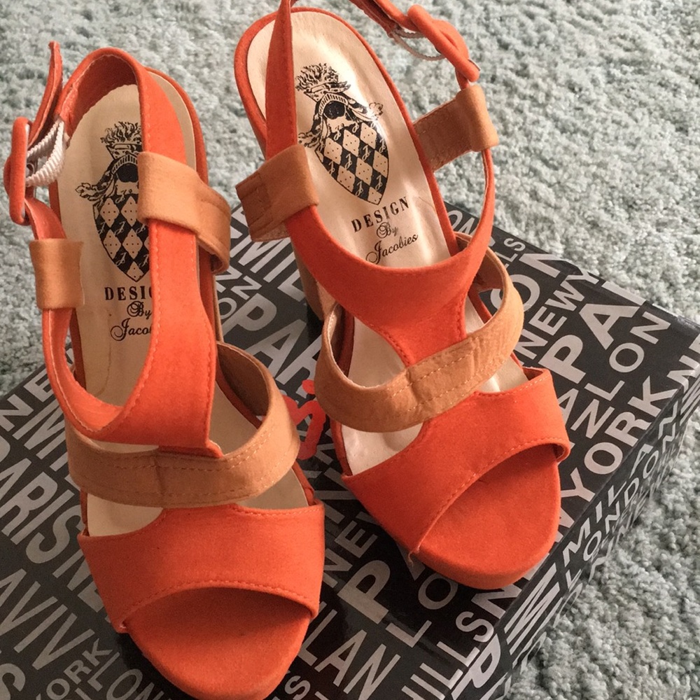 Orange and beige platform heels